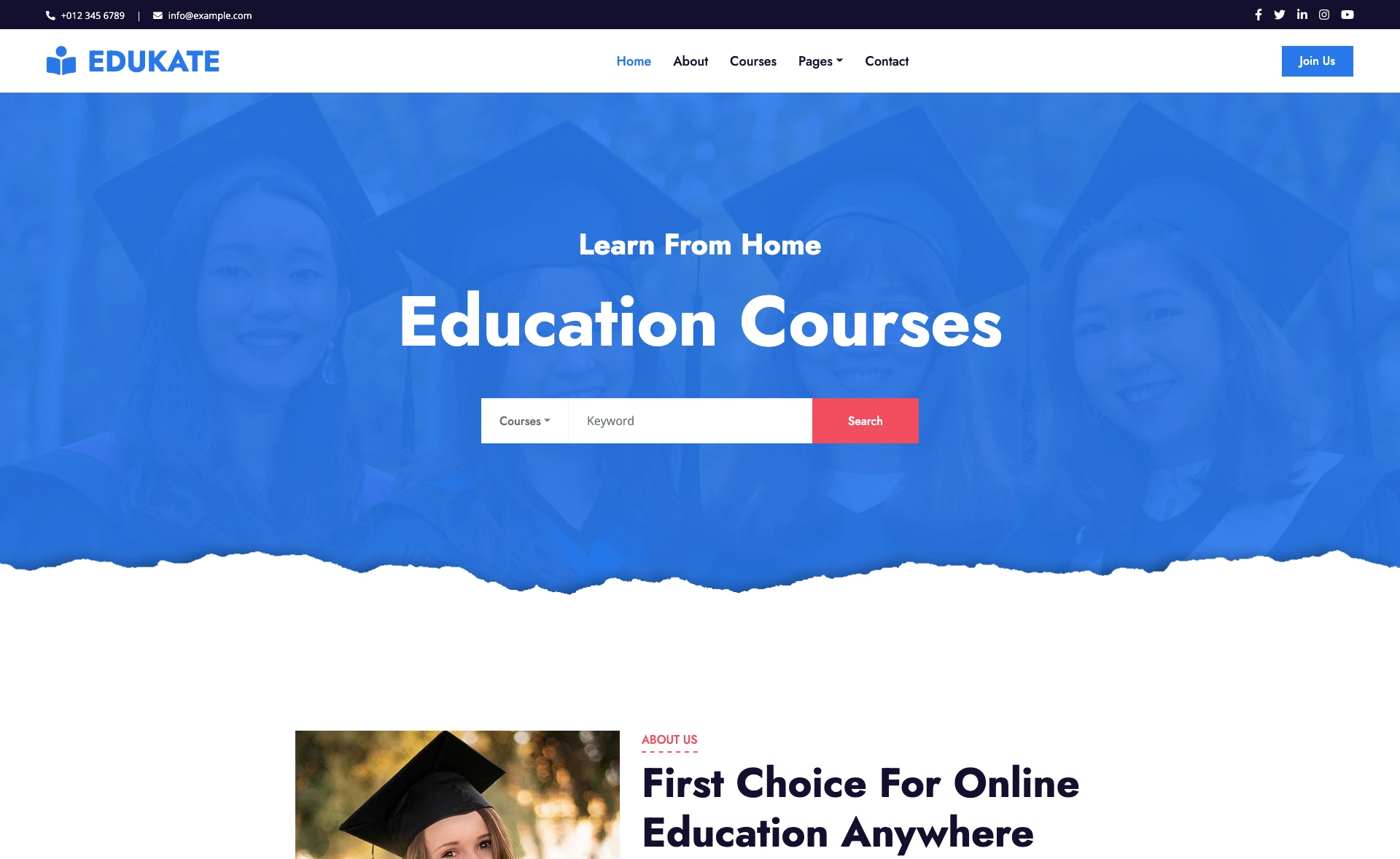 Edukate – Free HTML5 & CSS3 Educational Website Template