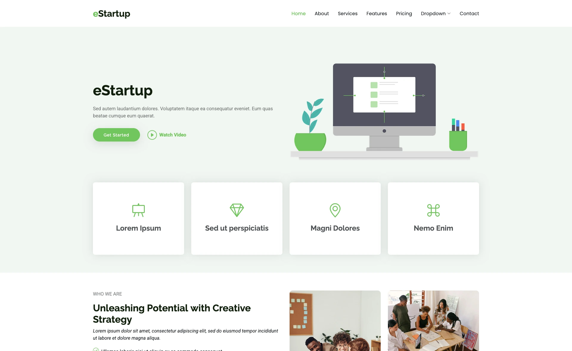 eStartup – User-friendly, One Page Free HTML Landing Page Template