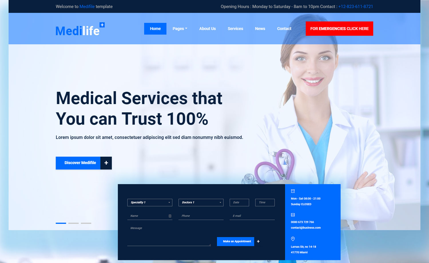 Medilife – Free HTML5 Bootstrap 4 Medical Website Template