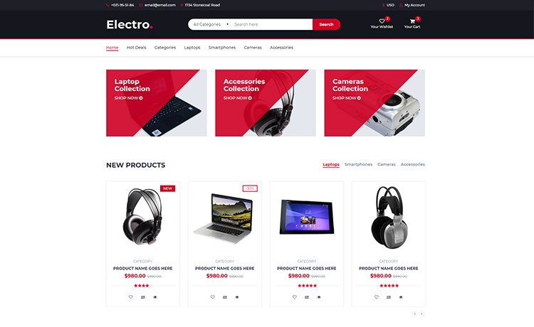 Electro – Multi-page Ready Free Bootstrap eCommerce Template