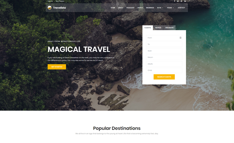 Travelista – Creative and Stunning Free Travel Booking Website Template