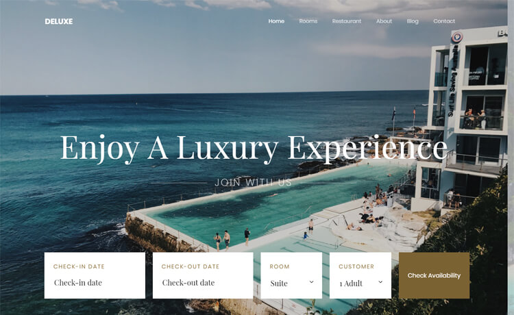 Deluxe – Free Bootstrap 4 HTML5 hotel resort website template