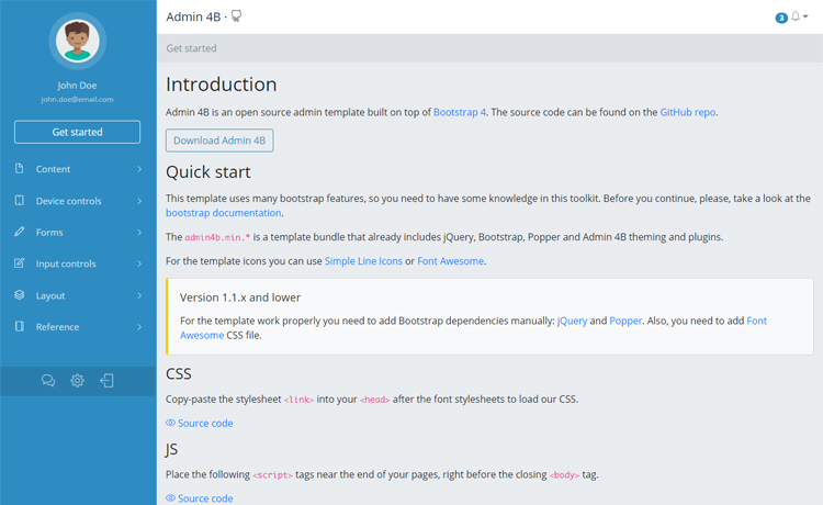 Admin 4B – Free Bootstrap 4 HTML5 admin dashboard template