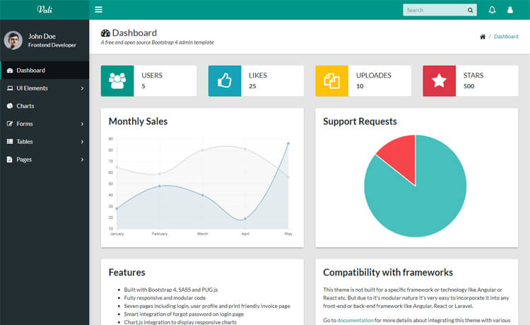 Vali – Free modular Bootstrap 4 admin dashboard template