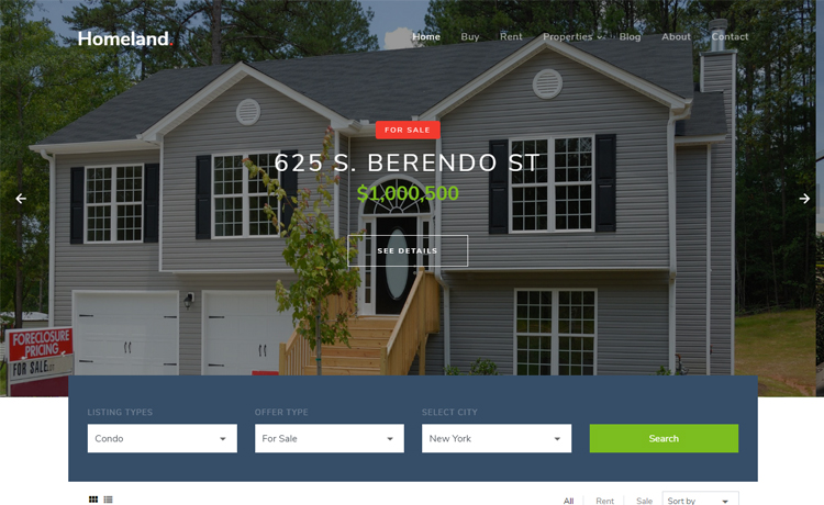 Homeland – Free Bootstrap 4 HTML5 real estate website template