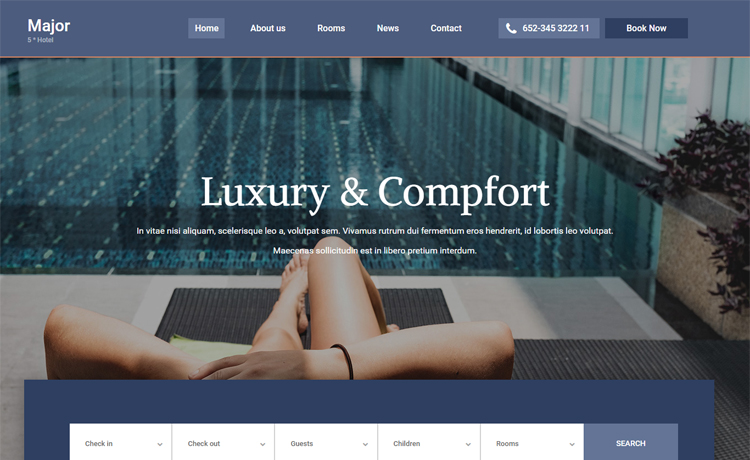 Major – Free Bootstrap 4 HTML5 hotel website template
