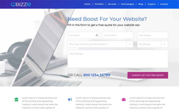 Bizze – Free Bootstrap 4 HTML5 professional business website template
