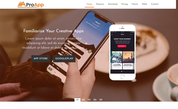 ProApp – Free Bootstrap 4 HTML5 one-page app landing page template