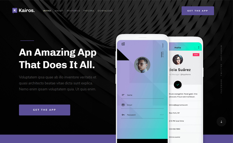 Kairos – Free HTML5 mobile app landing page template