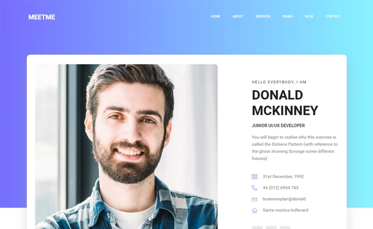 MeetMe – Free HTML5 Bootstrap personal portfolio website template