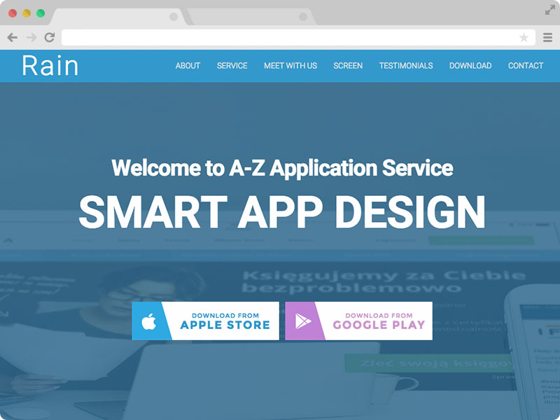 Rain – A Free Responsive HTML5 App Landing Page Template