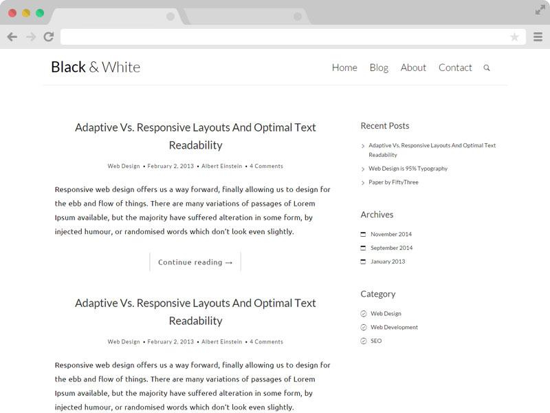 Black N White – A clean responsive blog template