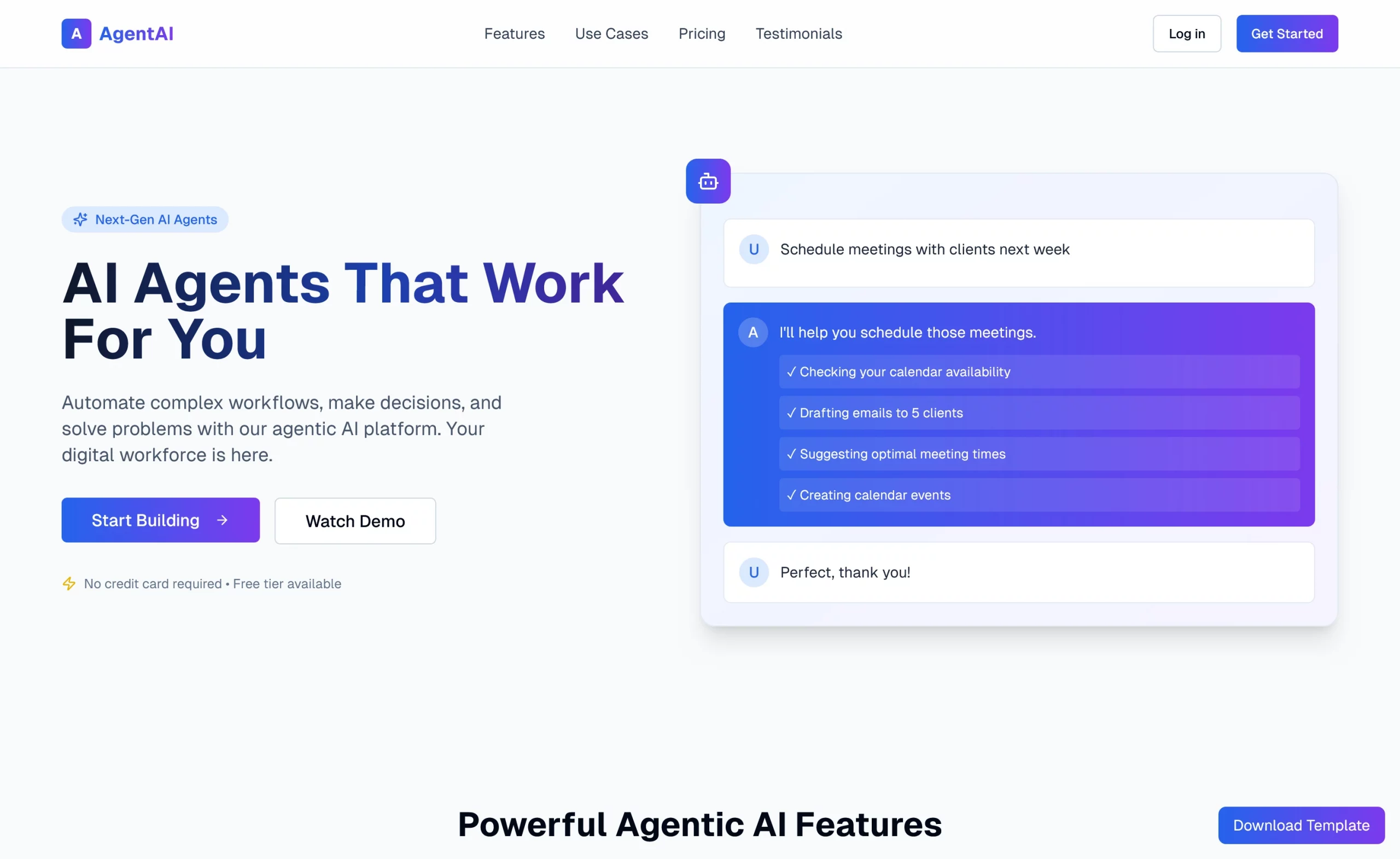 AgentAI – Free Tailwind CSS Next.js SaaS Landing Page Template