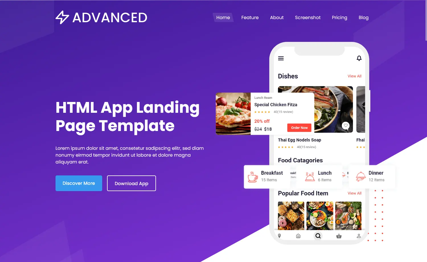 Advanced – Free Bootstrap App Landing Page Template