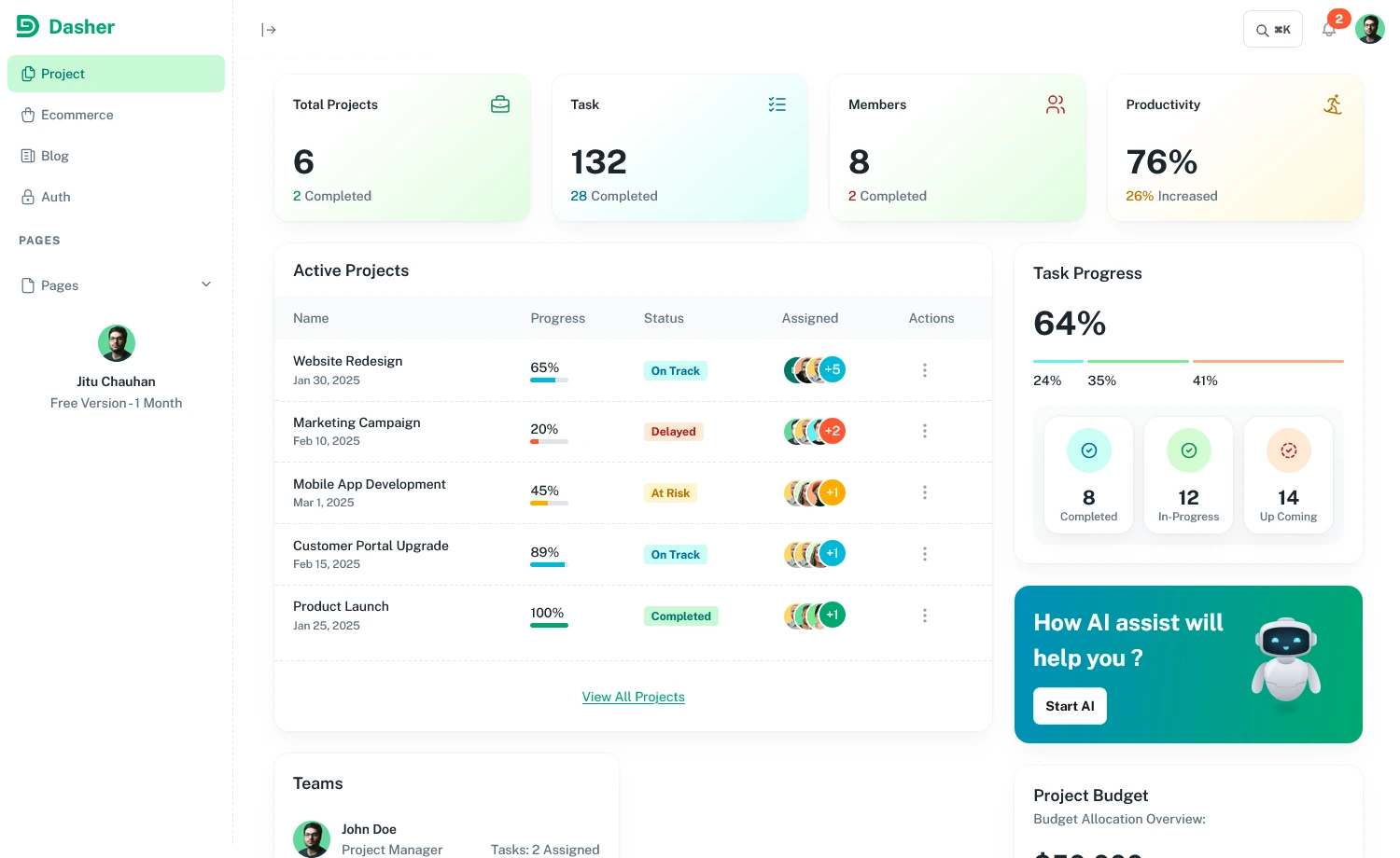 Dasher – Free Responsive Next.js Admin Dashboard Template