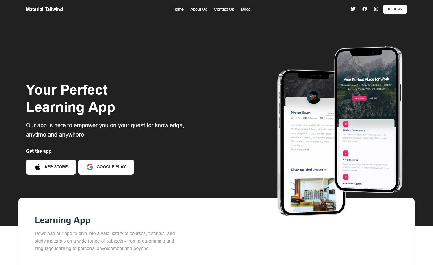 Material – Free Tailwind CSS App Presentation Page Template