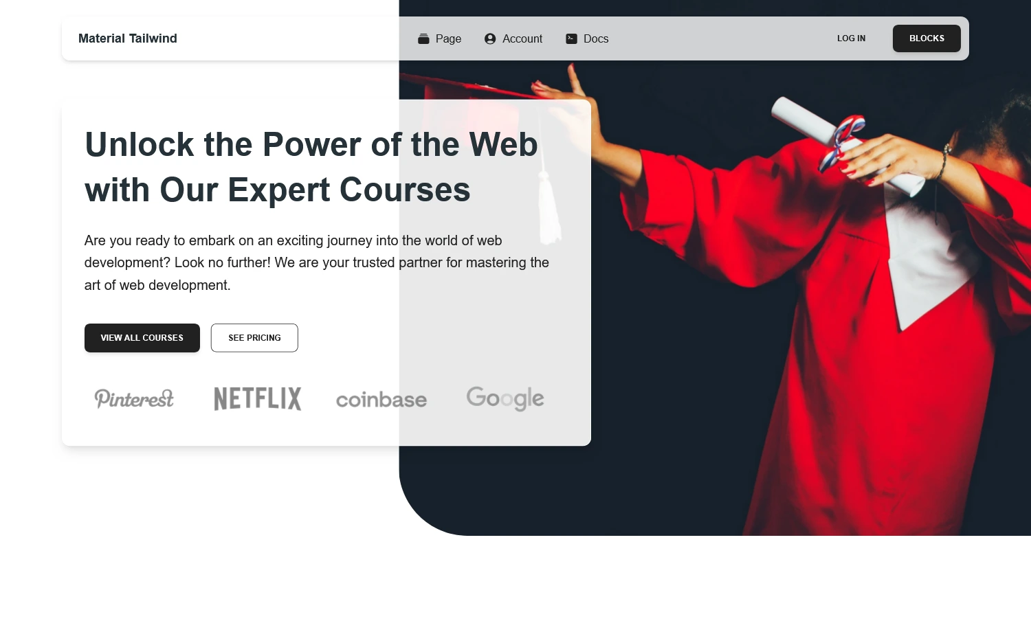 Material-Tailwind – Free Tailwind CSS Educational Website Template