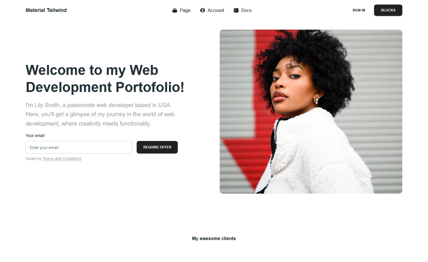 MaterialTailwind – Free Tailwind CSS Next.js Portfolio Template