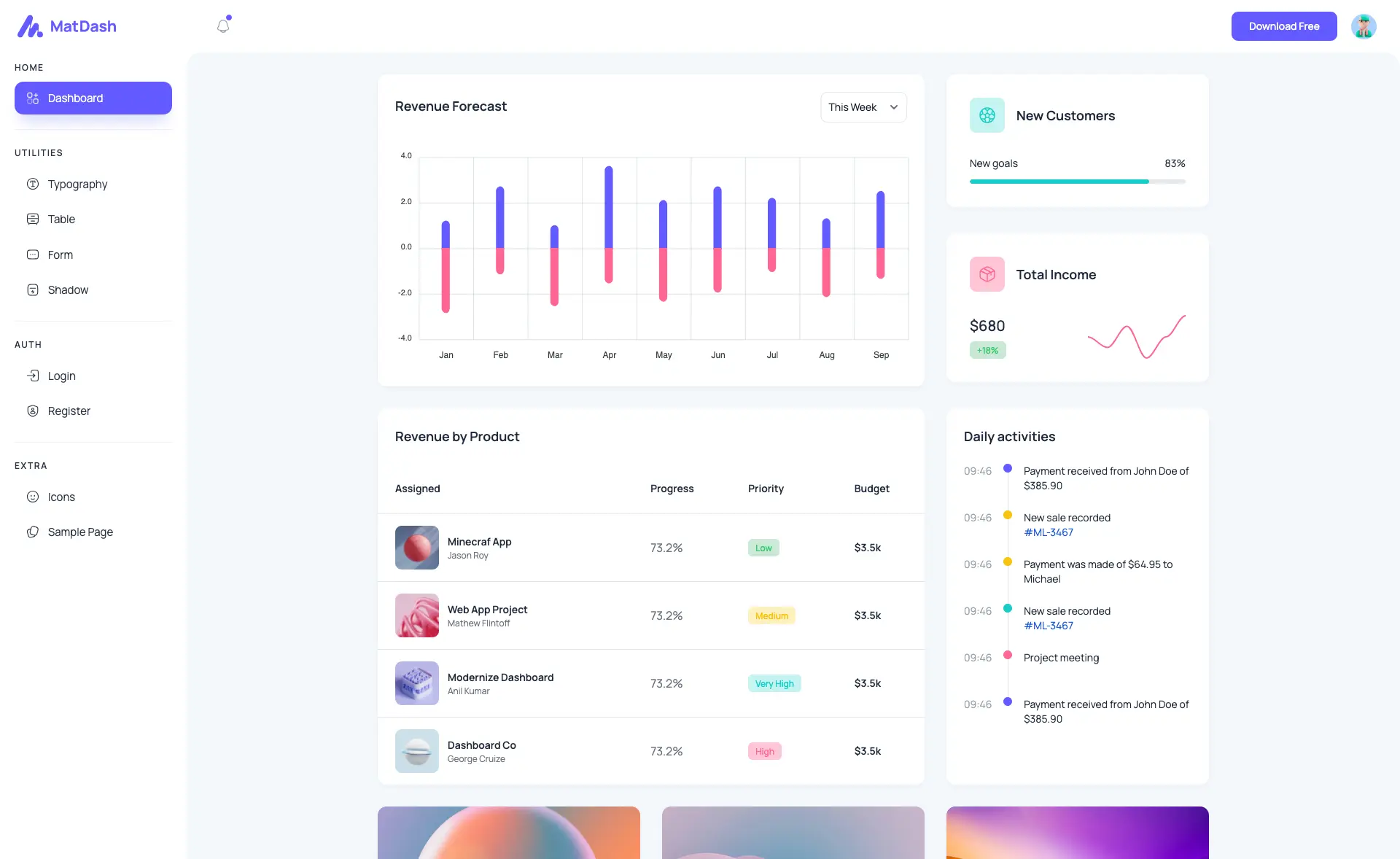 MatDash – Free Tailwind CSS Admin Dashboard Template