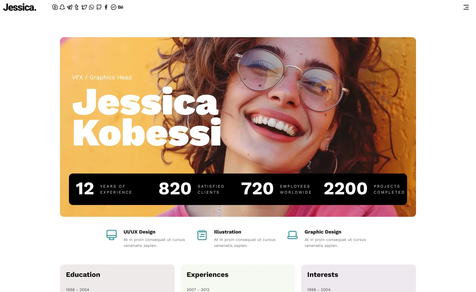 Jessica – Free Bootstrap 5 Responsive Portfolio Website Theme