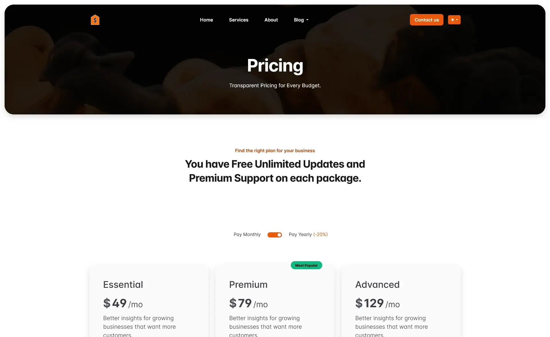 Pensio – Free Responsive Bootstrap 5 Pricing Plan Template