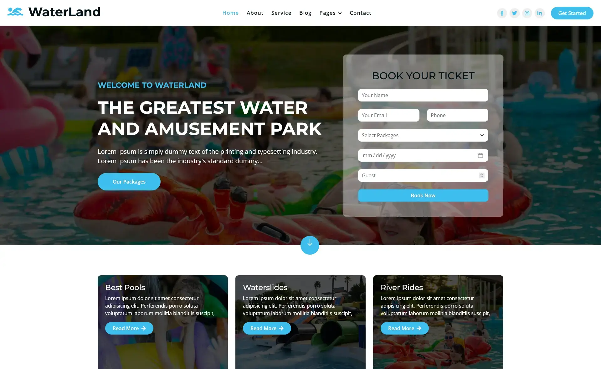 WaterLand – Free Bootstrap 5 Entertainment Website Template