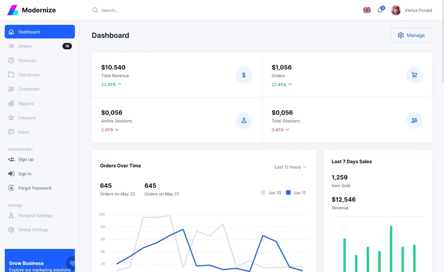 Modernize – Free Material UI Admin Dashboard Template