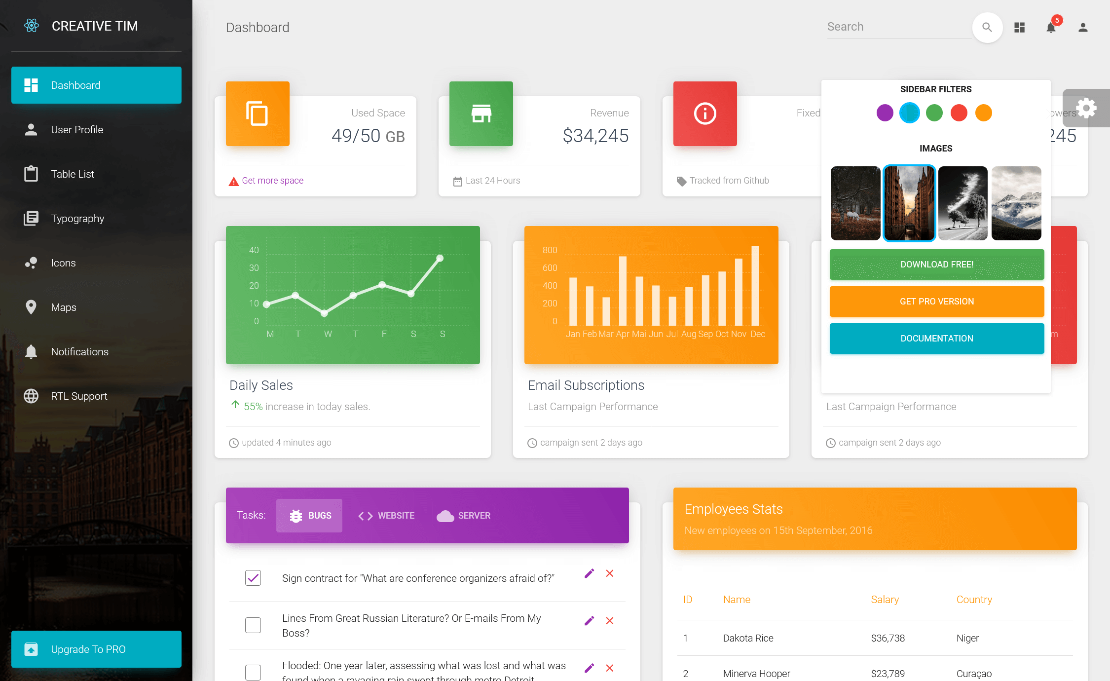 Material Dashboard – Free MUI React Admin Dashboard Template
