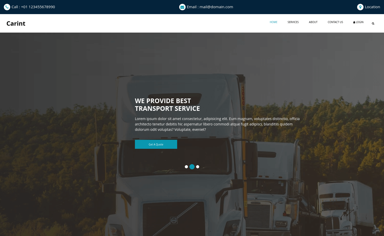 Carint – Free Transportation Service Landing Page Template
