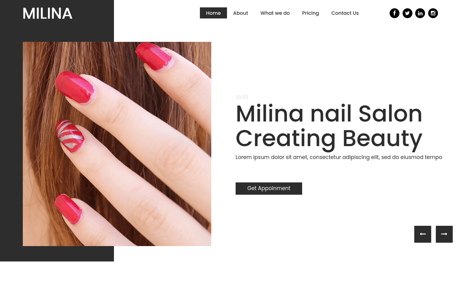 Milina – Free Bootstrap 4  Nail Saloon Landing Page Template