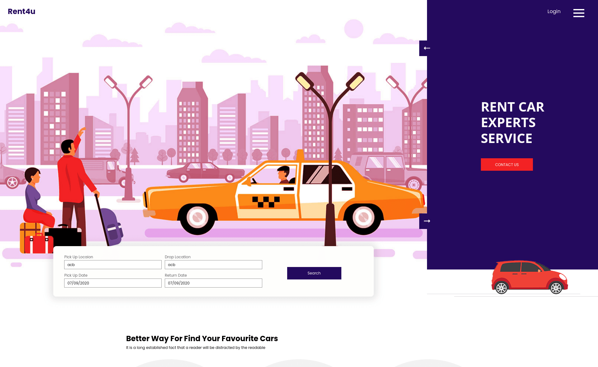 Rent4u – Free Car Rental Service Landing Page Template