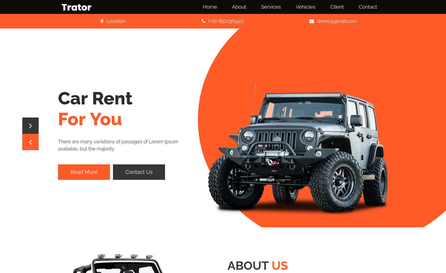 Trator – Free Bootstrap 4 Car Renting Website Template