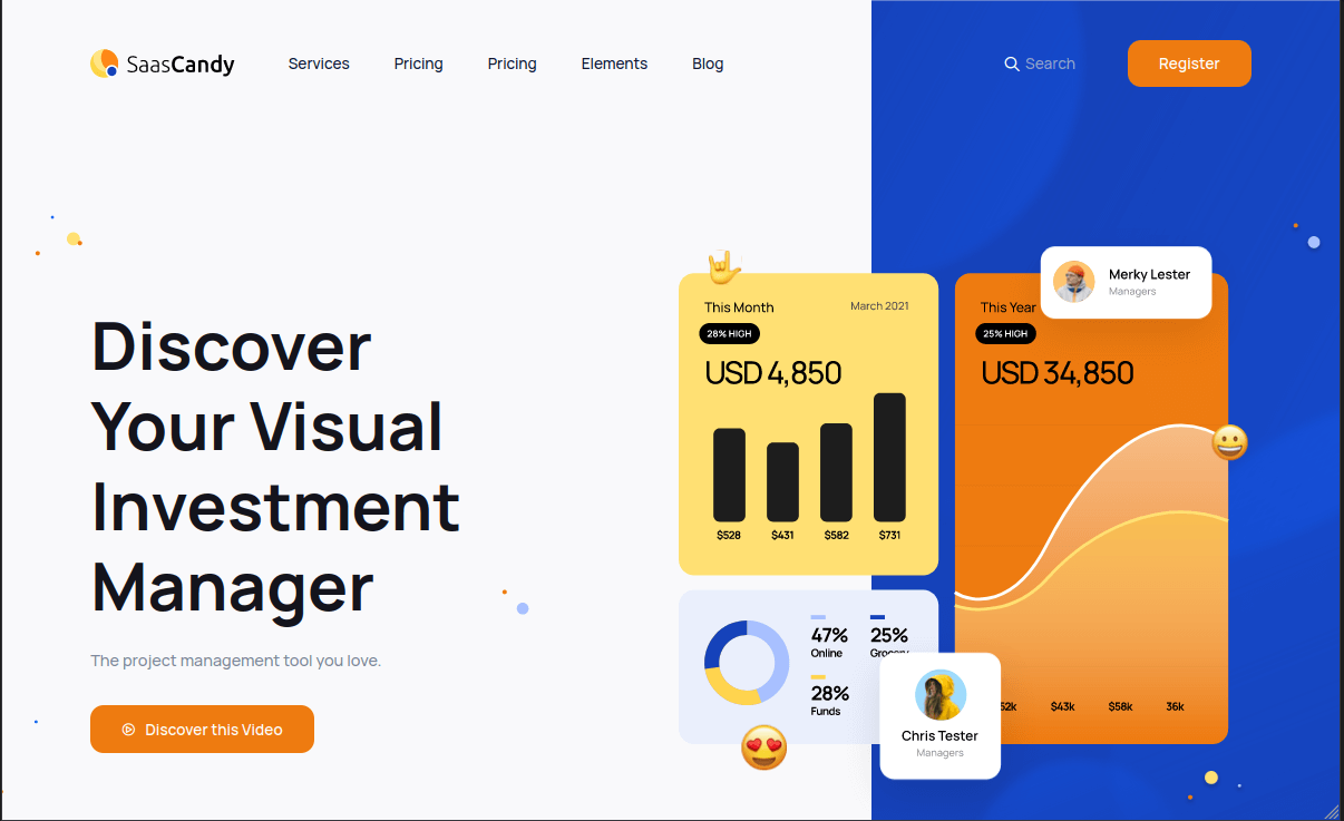 SaasCandy – Free Bootstrap 5 Single-page Landing Page Template