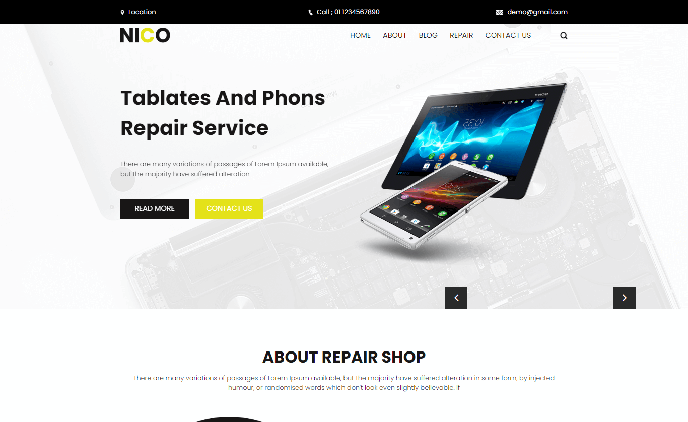 Nico – Free Mobile Servicing Website Template