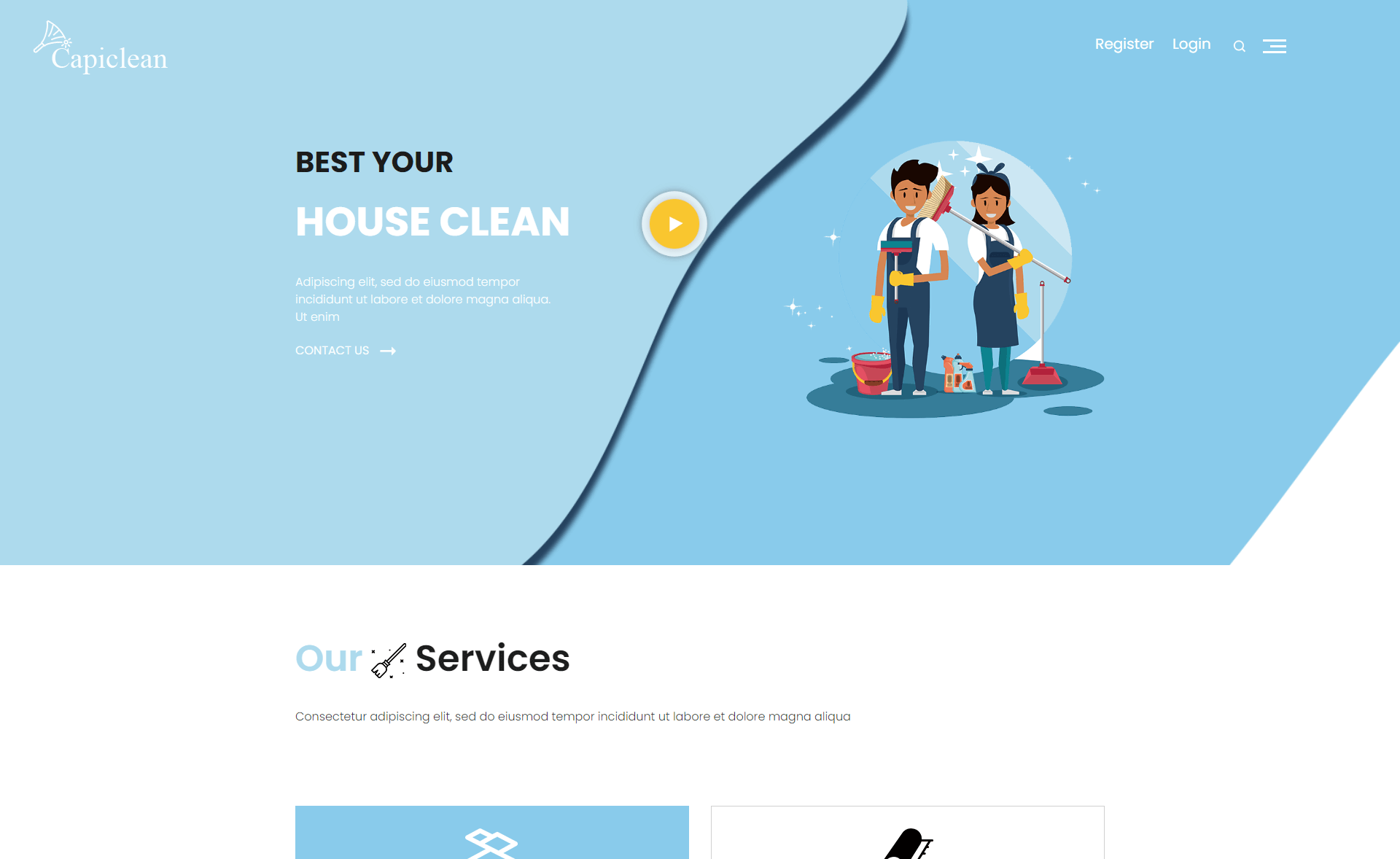 Capiclean – Free Bootstrap 4 Home Cleaning Website Template