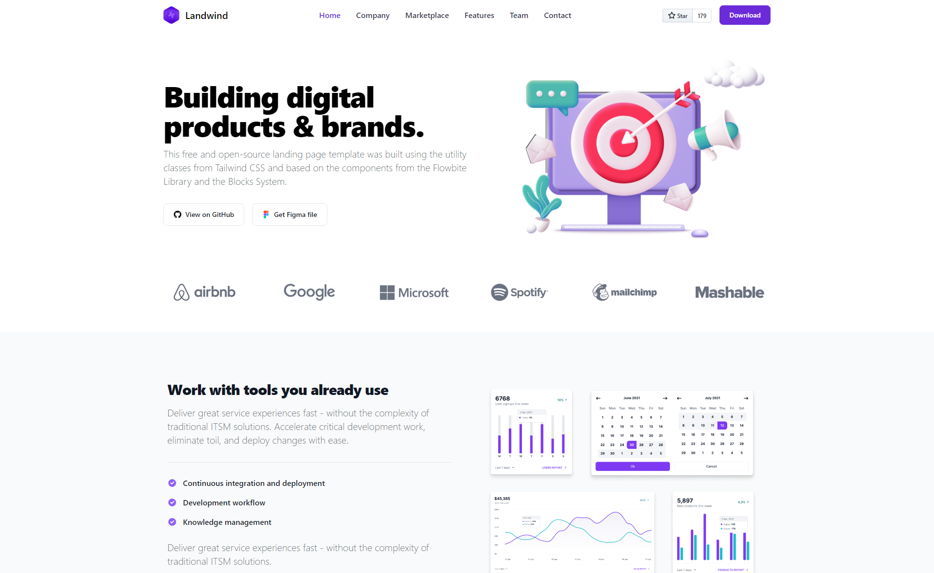 Landwind – Free Responsive TailwindCSS Landing Page Template