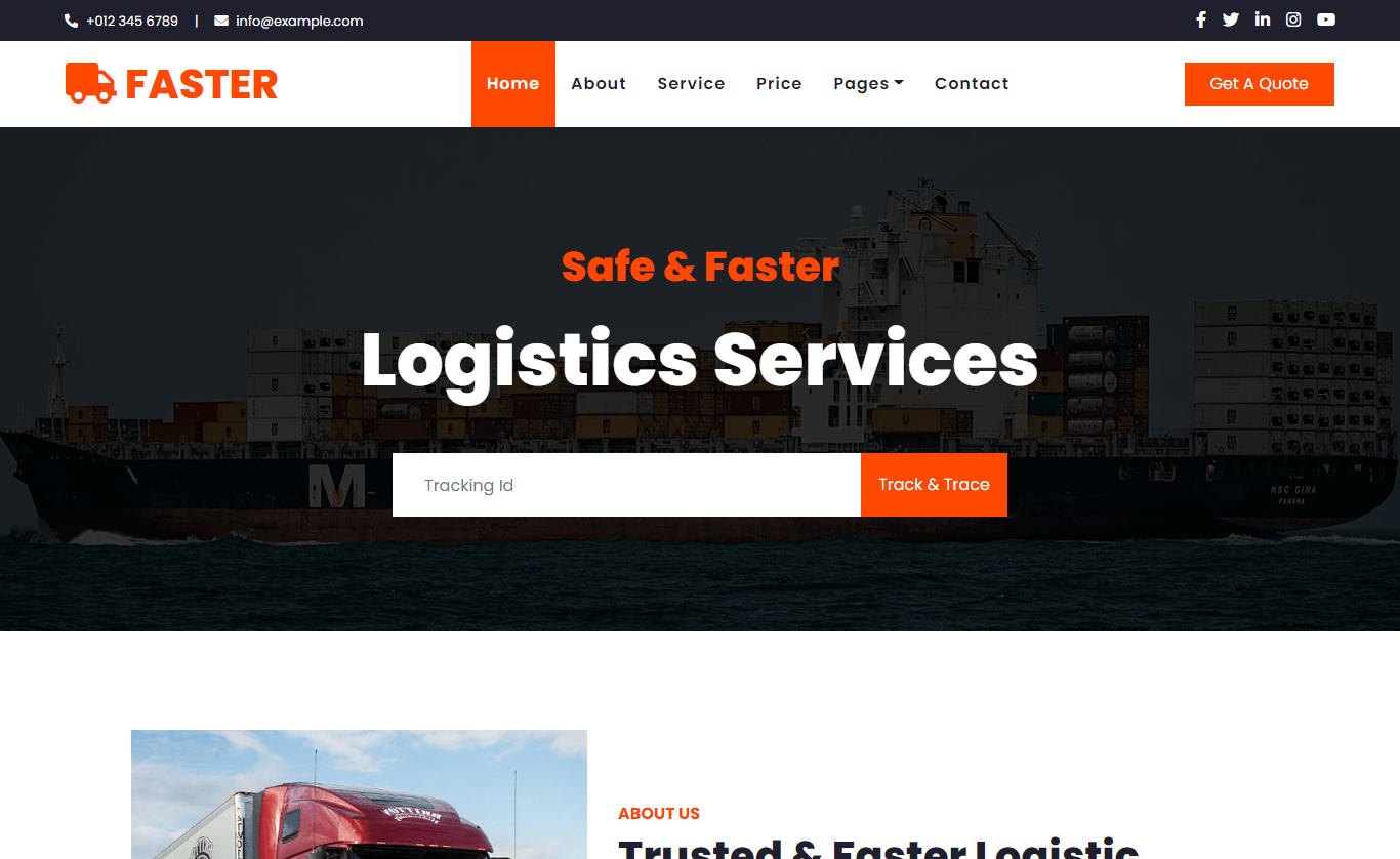 FASTER – Free Responsive Bootstrap 4 Logistics Company Website Template