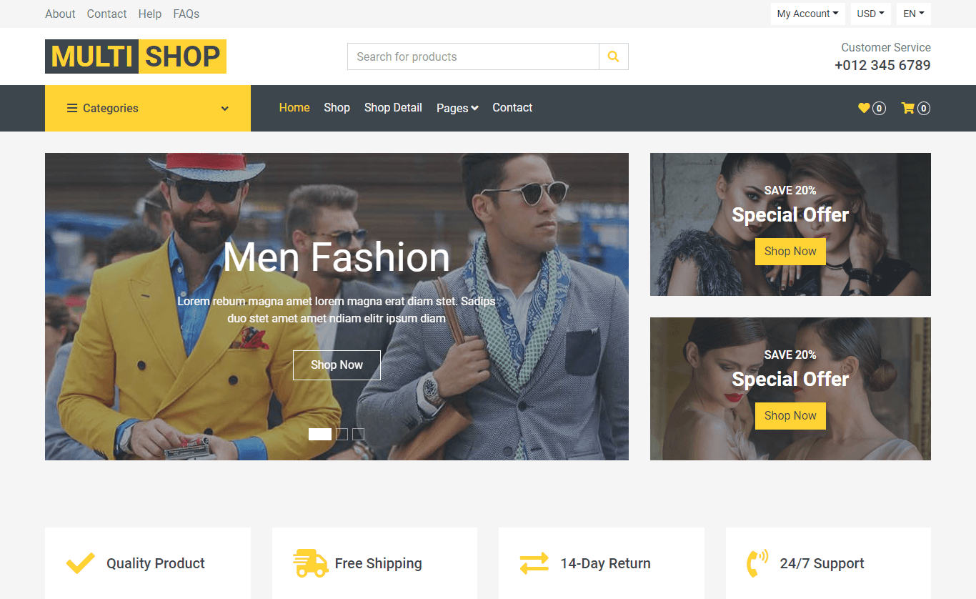 MultiShop – Free Bootstrap 4 Ecommerce Website Template