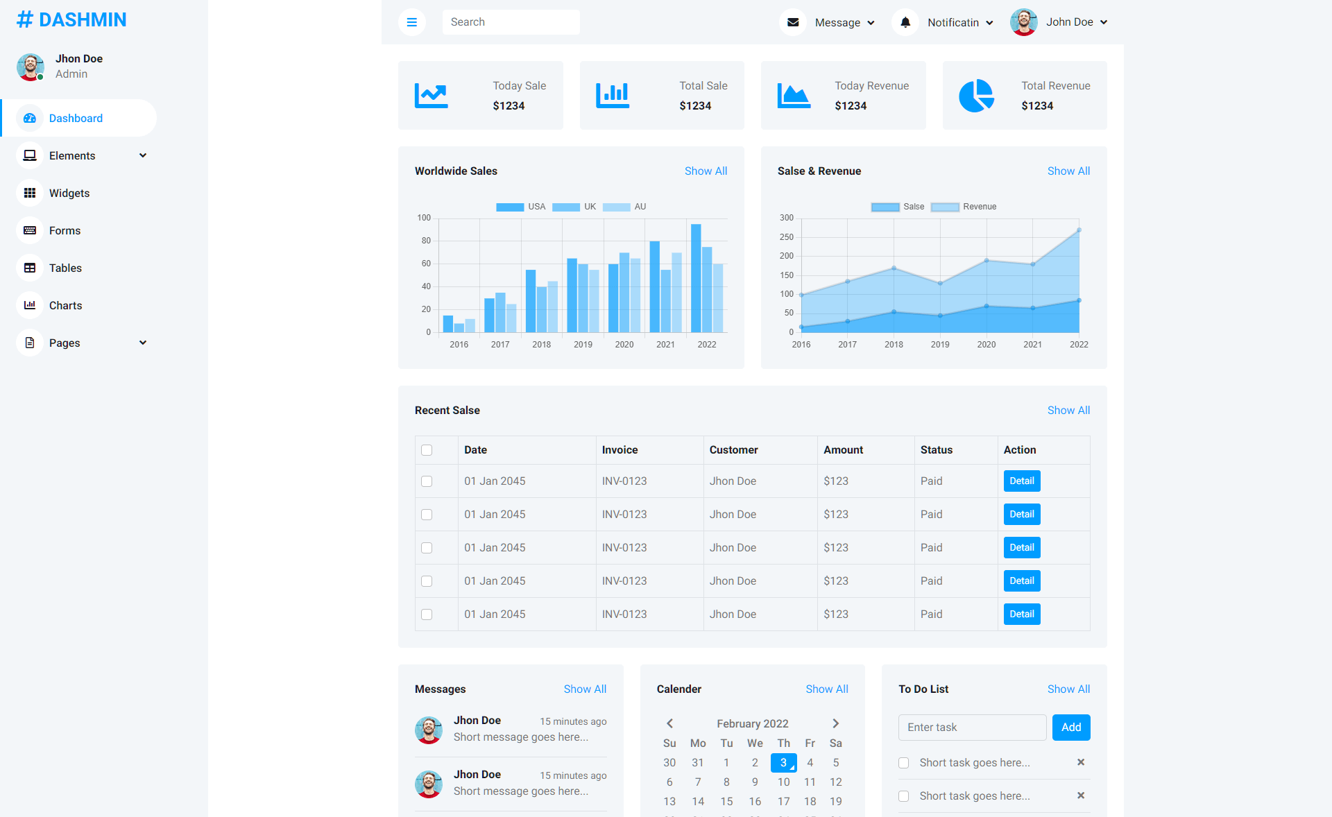 DASHMIN – Responsive Free Bootstrap 5 HTML5 Admin Dashboard Template