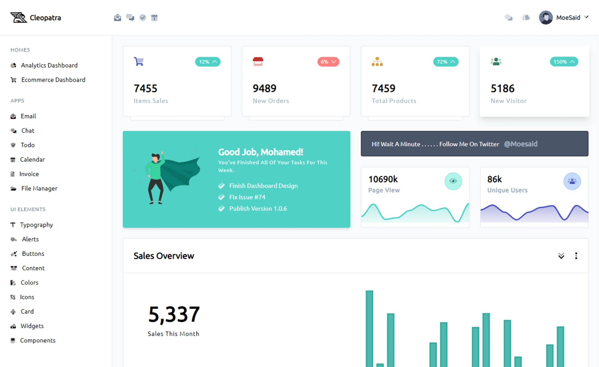 Cleopatra – Free Responsive Tailwind CSS Admin Dashboard Template