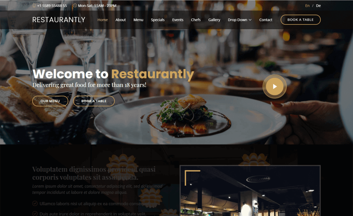 Restaurantly – Free Bootstrap 5 Restaurant Website Template
