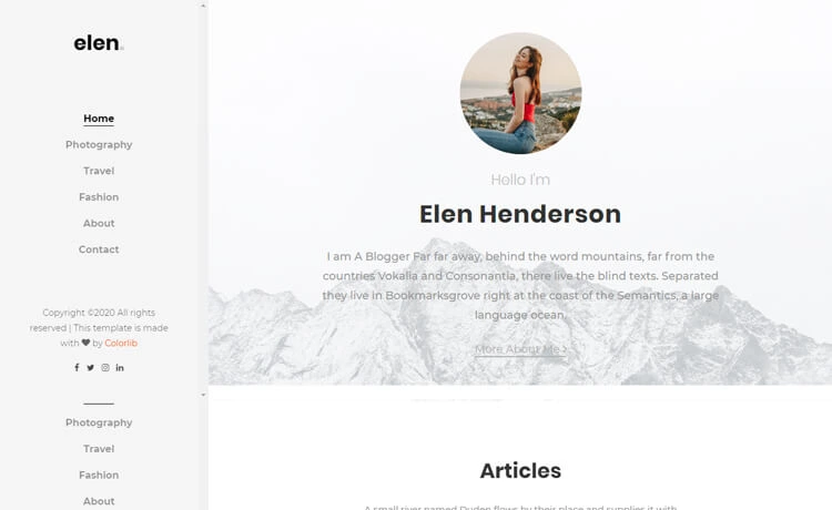 Elen – Free Bootstrap 4 HTML5 Blogger Website Template