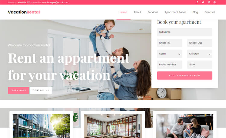 Vacation Rental – Free Bootstrap 4 HTML5 Hotel Business Website Template