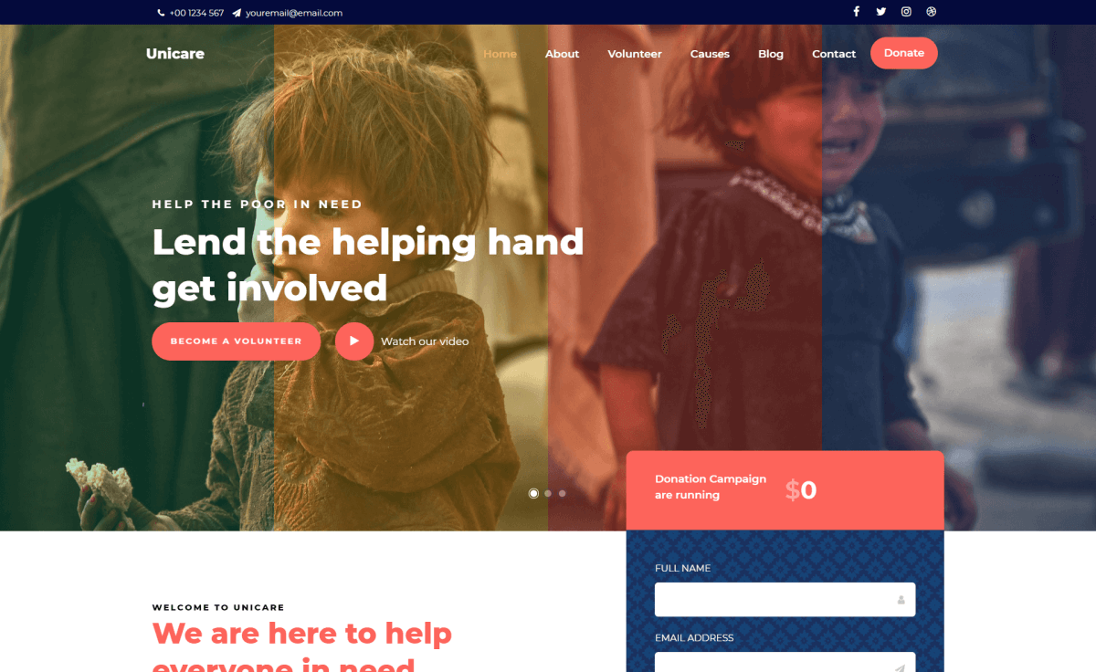 Unicare – Free Responsive Bootstrap 4 HTML5 Charity Website Template