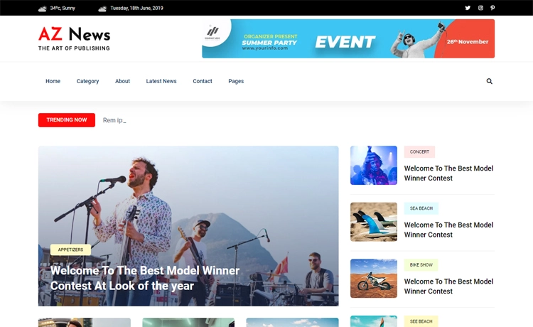 Aznews – Free Bootstrap 4 HTML5 News Portal Website Template