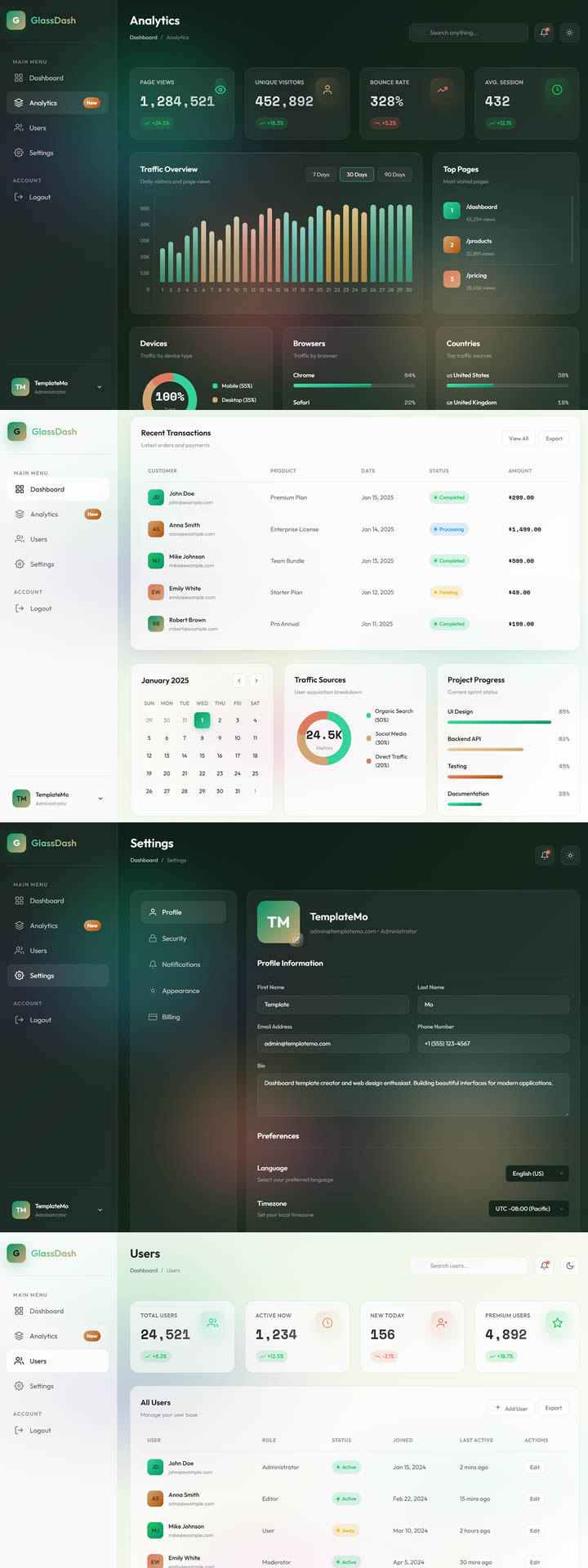 Glass Admin Template