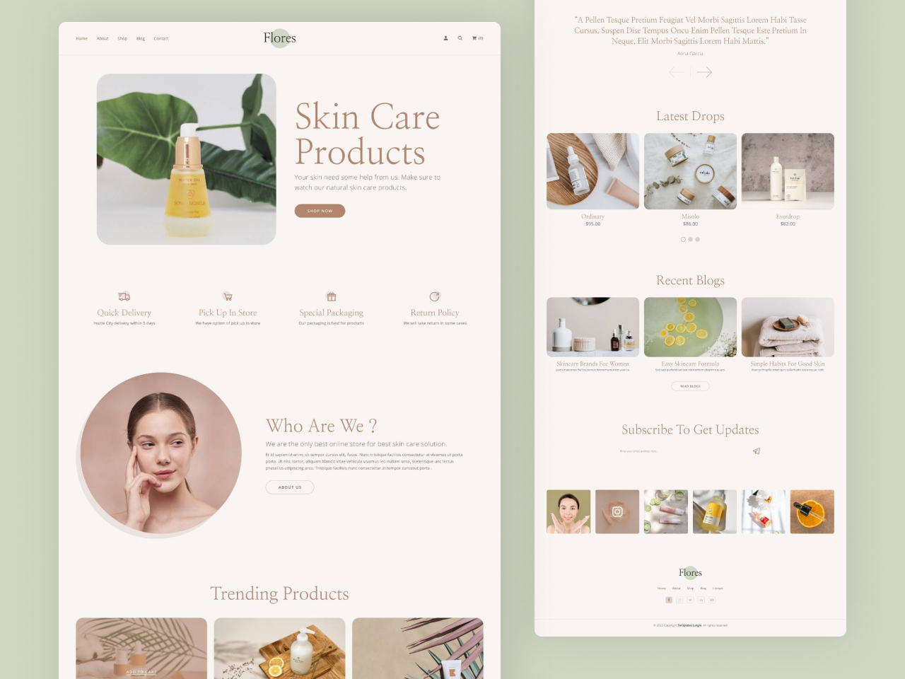 Flores – Skincare Products Ecommerce Website Template