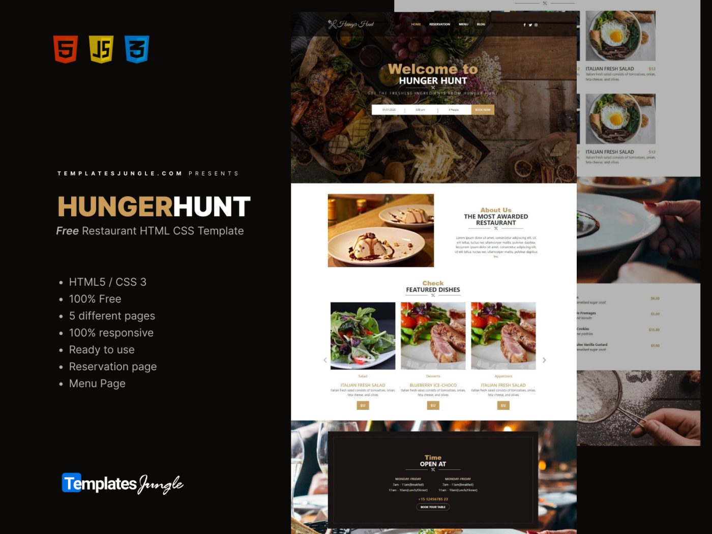 HungerHunt – Free Responsive HTML CSS Template for FastFood Restaurants