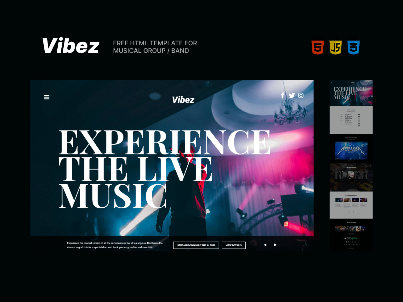 Vibez – Free Music Band HTML Website Template