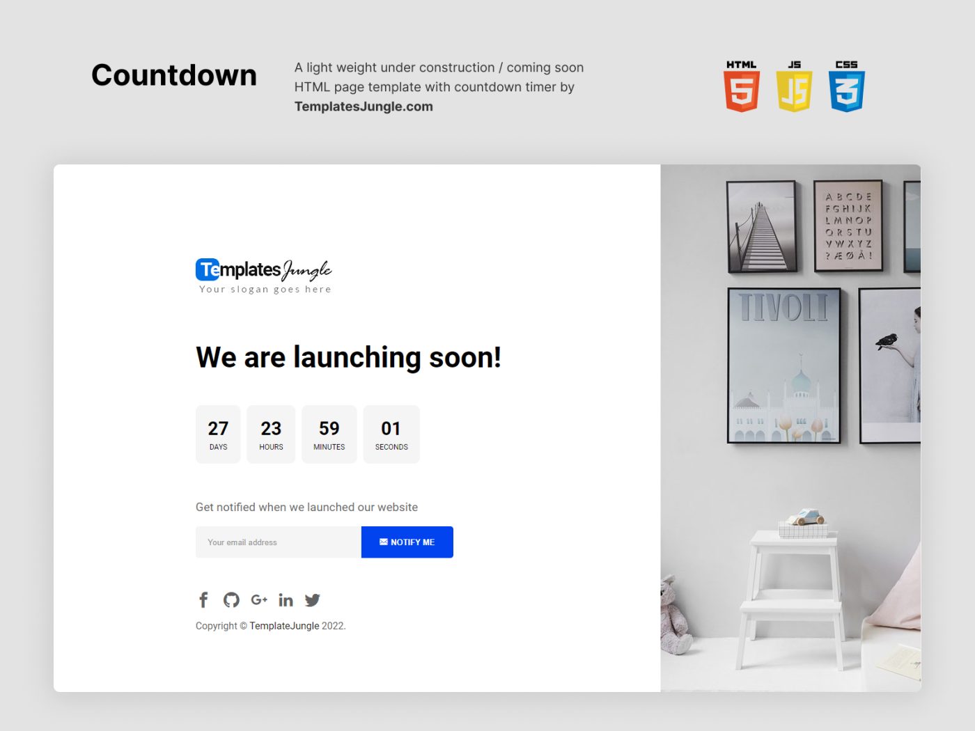 Countdown – Free Lightweight Under Construction / Coming Soon HTML Page Template
